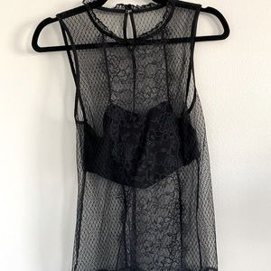 Sheer Black Lace Tank with Built in Strapless Bralette